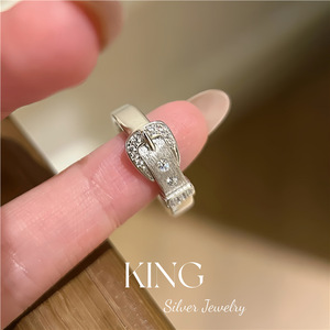 Bague Boucle de Ceinture en Argent Sterling S925 avec Strass pour Femme, Style Européen, par King Silver Jewelry - Product Image 3