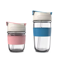 Bouteille d'eau personnalisée en verre alimentaire 500 ml, finition brillante, avec manchon en silicone et paille
