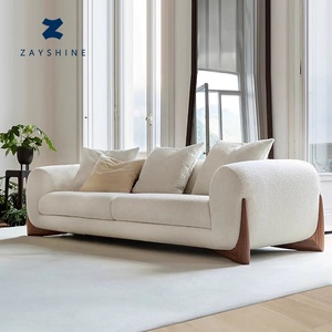 Ensemble de canapés modulaires Zayshine Nordic Modern Luxury Cream White Sherpa pour salon, en velours, 3 places, pour appartement, villa, hôtel, canapé de détente - Product Image 1