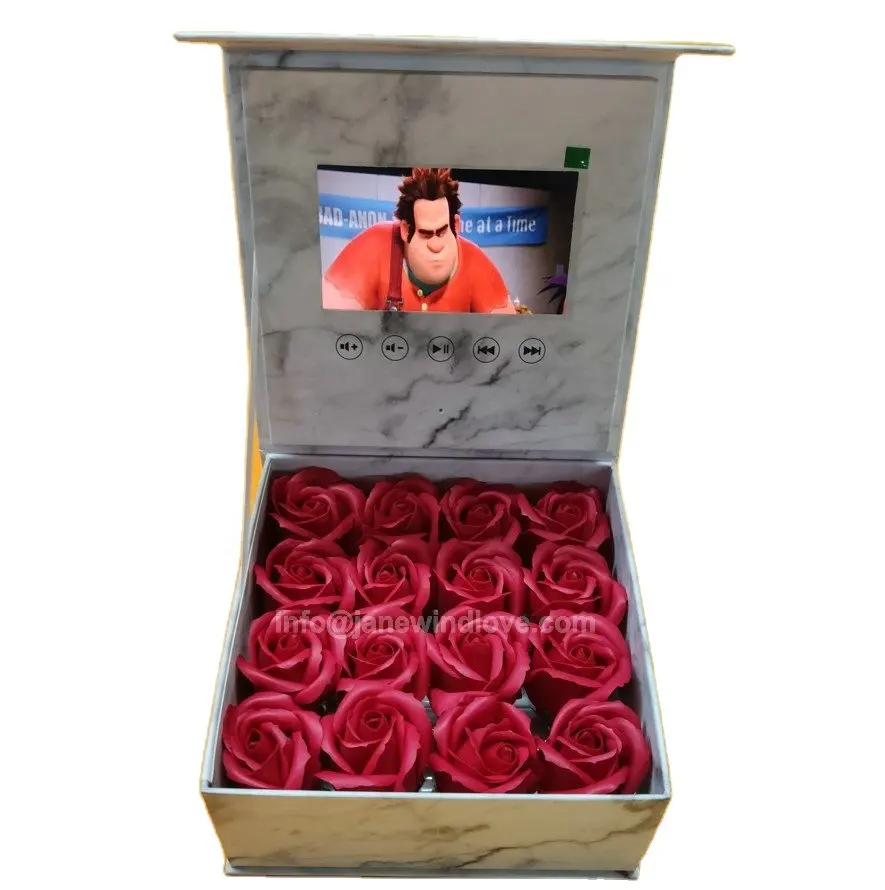 Cadeau Lcd Boîte vidéo numérique avec écran lcd Conservé de longue durée Boîte Lcd de luxe fleur de rose pour présentation bijoux bague de montre