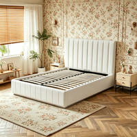 Nouvelle Arrivée 2026 Lit de Luxe avec Cadre en Acier et Tissu Lin, Style Ferme Moderne, Lit avec Rangement Hydraulique pour Chambre à Coucher