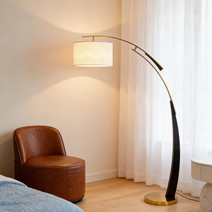 Lampadaire moderne à LED E27 avec abat-jour <span class=keywords><strong>en</strong></span> lin, luminaire sur pied pour salon, chambre à coucher, coin lecture - Product Image 2