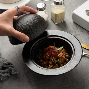 Bol en céramique écologique noir <span class=keywords><strong>mat</strong></span> et blanc, motif pierre, design planète, 400 ml, avec couvercle pour soupes, œufs à la vapeur, desserts et cuisine moléculaire - Product Image 5