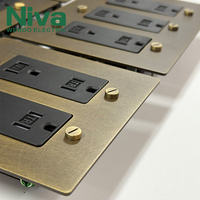 Prise américaine standard Niva, 2 prises, en laiton, panneau en cuivre métallique, interrupteurs et prises électriques muraux pour la maison