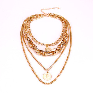 Collar de cadena de varias capas dorado con colgante de moneda para mujer, uso diario, joyería de aleación de zinc - Product Image 5