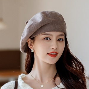 Vintage France béret chapeau pour femmes mélange de laine Slouchy <span class=keywords><strong>Crochet</strong></span> Beanie doux tricot uni pour l'hiver tenue décontractée et fêtes - Product Image 1