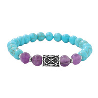 Pulsera de Runas Vikingas con Amatista Natural, Pulsera de Cuentas con Espaciadores de Acero Inoxidable, Joyería Rúnica Nórdica Retro para Hombre y Mujer, Regalo para Él