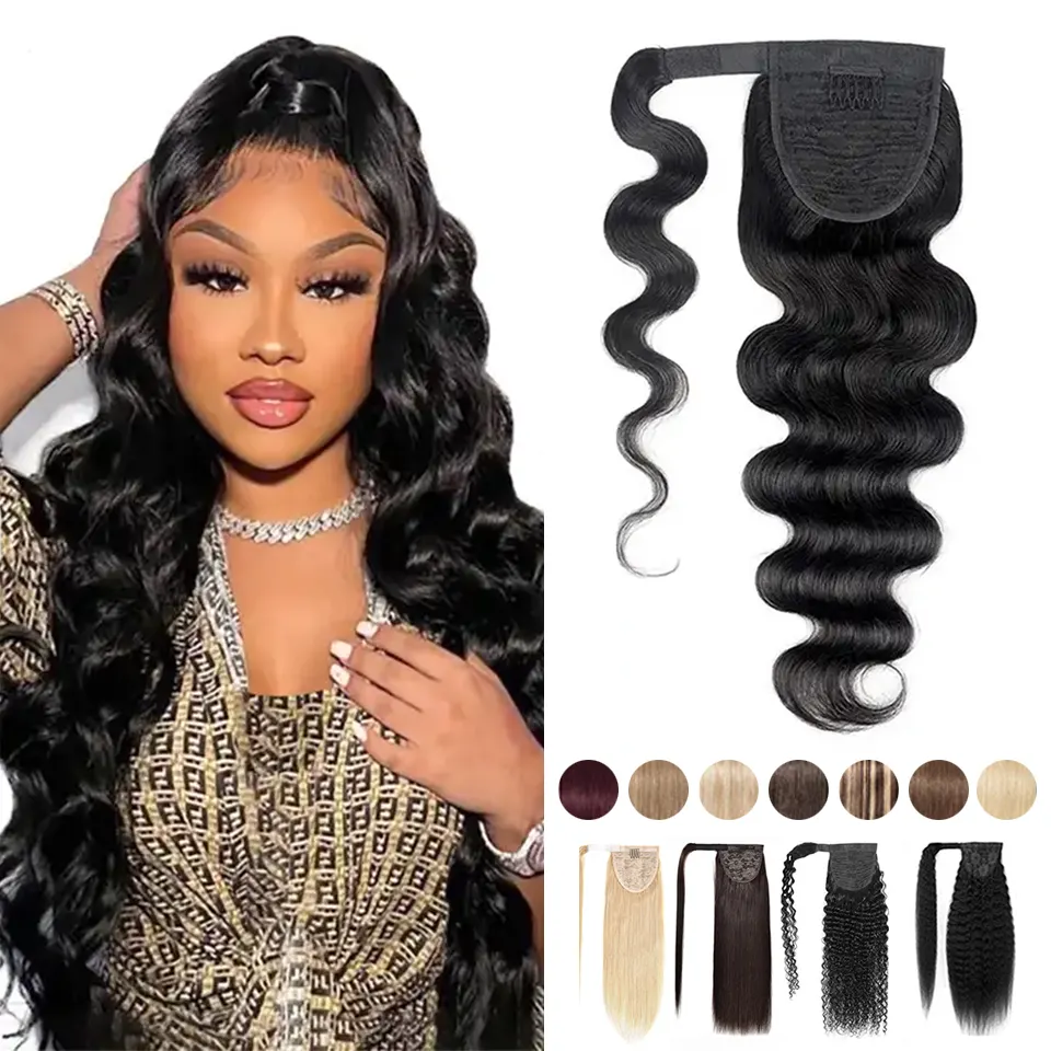 4b 4c benutzer definierte brasilia nische Haare Natural Body Wave Kordel zug Pferdes chwanz Remy Wrap Around Pferdes chwanz Echthaar verlängerung