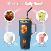Gobelet en verre borosilicate à large ouverture de 32 oz avec poignée, couvercle en bambou, marqueur de temps et manchon en silicone, tasse de voyage pour voiture