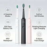 Brosse à dents électrique sonique personnalisable IPX7 avec têtes de rechange plus douces, blanchiment des dents, minuteur intelligent, 4 modes optionnels, autonomie de 300 jours
