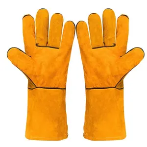 Gants ignifuges résistants à la chaleur à double couche en velours de cuir de vachette à manchette longue pour gants de soudage robustes