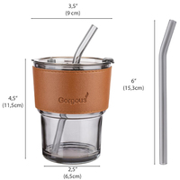 Gobelet isotherme portable en bambou tressé résistant aux hautes températures avec couvercle et housse en cuir, tasse à café avec paille