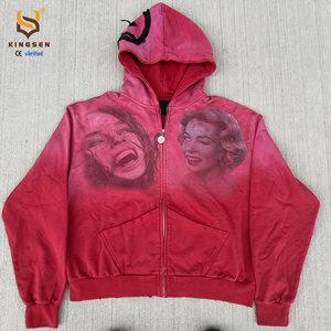 Sweat à capuche personnalisé 420 GSM en coton épais 100 %, lavage vintage, fermeture éclair, coupe ample pour homme, impression DTG portrait, entièrement zippé - Product Image 5