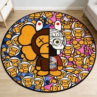 Tapis Bape en gros, tapis d'ours pour chambres, tapis ronds en velours doux style anime Bape Kaws, tapis circulaire imprimé personnalisé