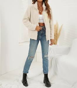 Abrigos de Invierno Cálidos para Mujer, Estilo Piel de Oveja Sintética, con Cremallera Completa, Chaquetas con Parches y Bolsillos - Product Image 2