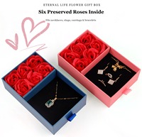 Kotak Kemasan Perhiasan Modis Motif Bunga Mawar dengan Tutup, Kompartemen untuk Kalung, Anting, Cincin, Jam Tangan, dan Tas Hadiah untuk Ulang Tahun