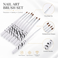 Ensemble de 8 pinceaux professionnels pour liner en gel, manche zèbre blanc, virole argentée, outils de nail art personnalisables avec logo