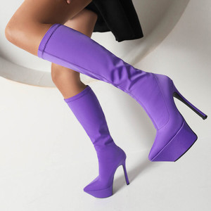 Bright Color Botas Mujer Pointed Toe Thick Sole Sexy Stiletto Supper High Women Platform <b>Boots</b> - Product Image 1