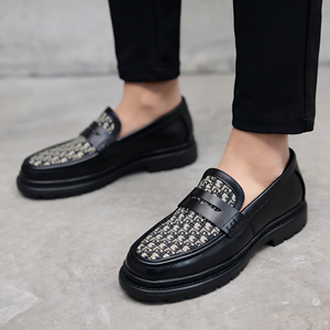 Mocassini da <span class=keywords><strong>Uomo</strong></span> in Jacquard Bianco e Nero, Stile Designer con <span class=keywords><strong>Suola</strong></span> Spessa, <span class=keywords><strong>Scarpe</strong></span> Formali da Ufficio in PU - Product Image 4