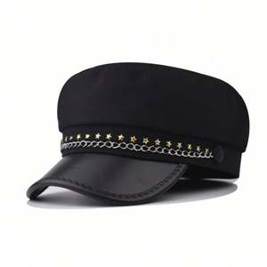 Boina de Moda Británica 2025 con Estrella de Cinco Puntas, Gorra de Capitán con Cadena y Visera de PU, Tendencia Primavera-Otoño - Product Image 1