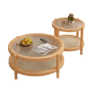 Nordic Solid Wood Coffee Table With Tempered Glass <b>Top</b> Round Living Room Furniture For Home Apartment And Homestay - Product Image 1