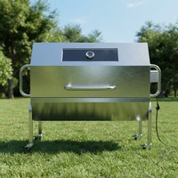Grill à rôtisserie au gaz pour restaurant, en acier inoxydable, four à rôtisserie commercial sur roues avec thermomètre pour la restauration en plein air