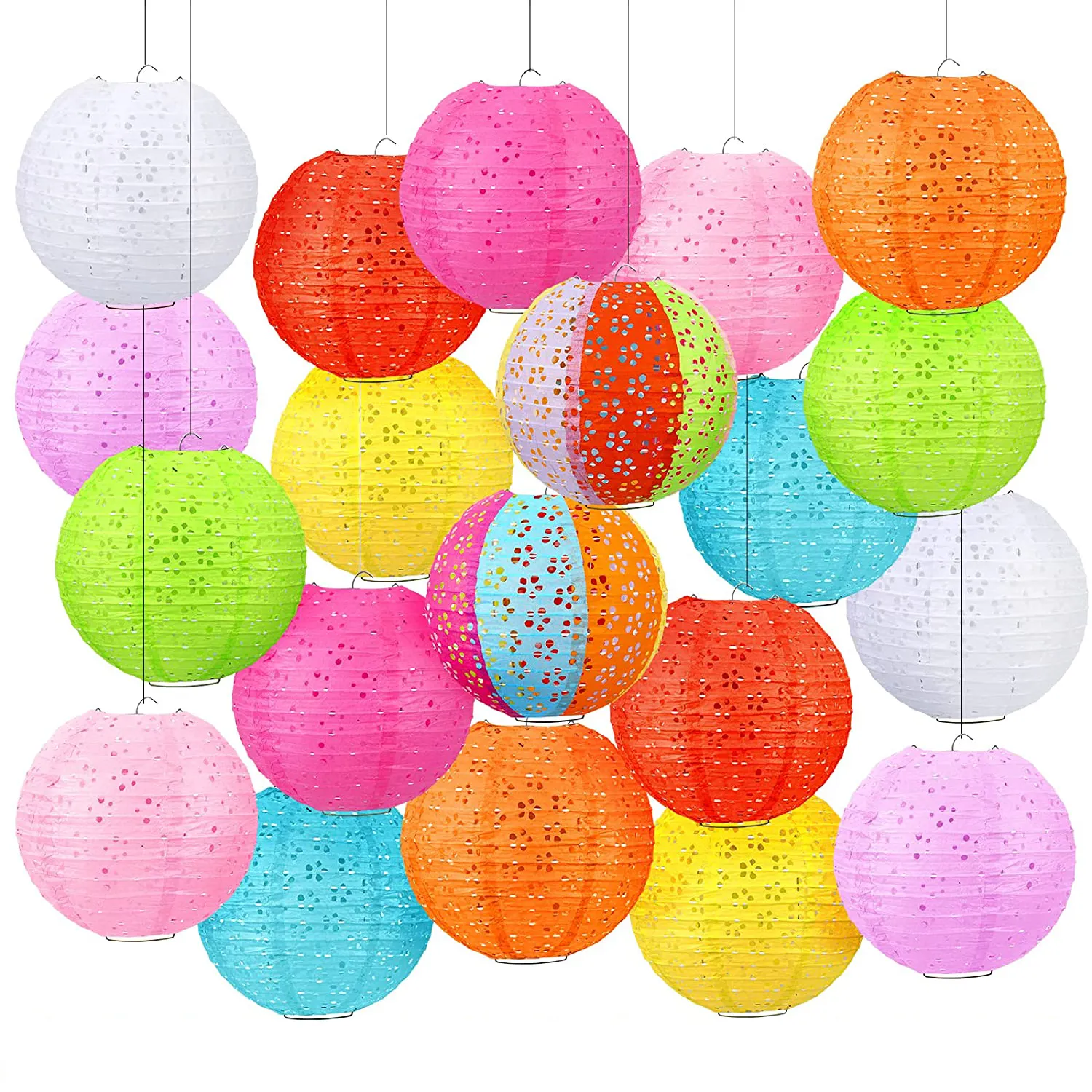 LUCKY Wholesale Hollow Out Paper Lantern Hanging Decorations Paper Lantern colorful LED Light Lantern for Wedding decoration