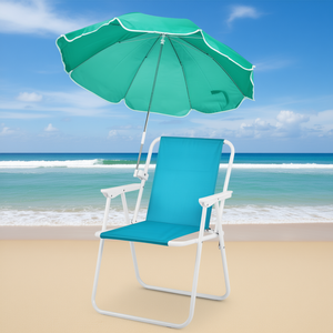 Silla de playa plegable verde menta con sombrilla, capacidad de 265 libras, silla ligera para exteriores, para viajes a la playa y camping - Product Image 2