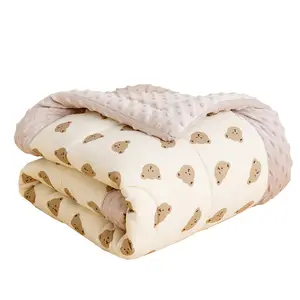 All Season Soft Muslin Quilt Minky Blankets Cartoon Bear Toddler Children Blanket Swaddle Quilts