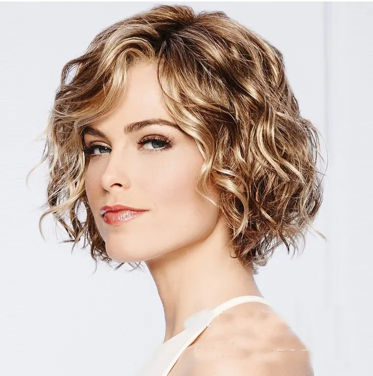 wholesale synthetic wig short wig Ombre Brown to blonde curly afro wavy curly wig