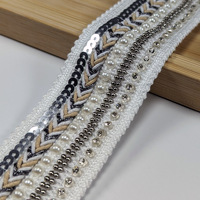 Ruban de décoration en cuir PU tressé avec paillettes de 4 cm, garniture perlée, vente en gros d'usine