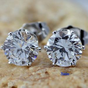 <b>Stud</b> <b>Earrings</b> 8mm Round Zircon Claw Setting Stainless Steel Everyday Wear - Product Image 1