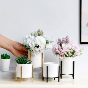 Vase à fleurs hydroponique de Style minimaliste moderne nordique INS Vase en céramique de bureau avec support en métal pour la décoration de la maison - Product Image 4