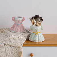 Boîte de rangement de bureau en céramique, style princesse Lolita, mignonne, porte-stylos, organisateur de pinceaux de maquillage, multifonction, rangement pour salon