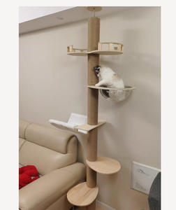 Tour à chat surélevée en <span class=keywords><strong>bois</strong></span> avec plateforme de saut et cadre d'escalade jusqu'au plafond, modèle 2026, pour chats de grande taille - Product Image 2