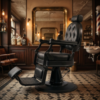 Fauteuil de Barbier Commercial en Cuir PU Noir avec Cadre Métallique – Confortable, Durable et Facile à Nettoyer pour Salon de Coiffure Masculin