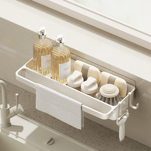 Étagère de rangement murale pour cuisine Hy-0208, rectangulaire, sans perçage, double usage, égouttoir à torchons avec plateau pour l'angle de l'évier - Product Image 2