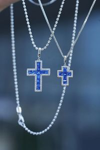Xinfly 18K Pure Gold Religious <b>Cross</b> Pendant with Sapphire and Diamond Fine Jewelry Diamond Charms - Product Image 5
