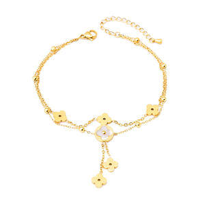 Tobilleras Ajustables Vintage de Acero Inoxidable con Baño de Oro de 18K y Piedra Natural Morada para Mujer, Tobilleras con Cuentas Doradas - Product Image 1