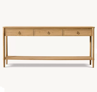 Console moderne en chêne massif RH OEM avec 3 tiroirs et étagère de rangement pour entrée, salon, couloir, hôtel