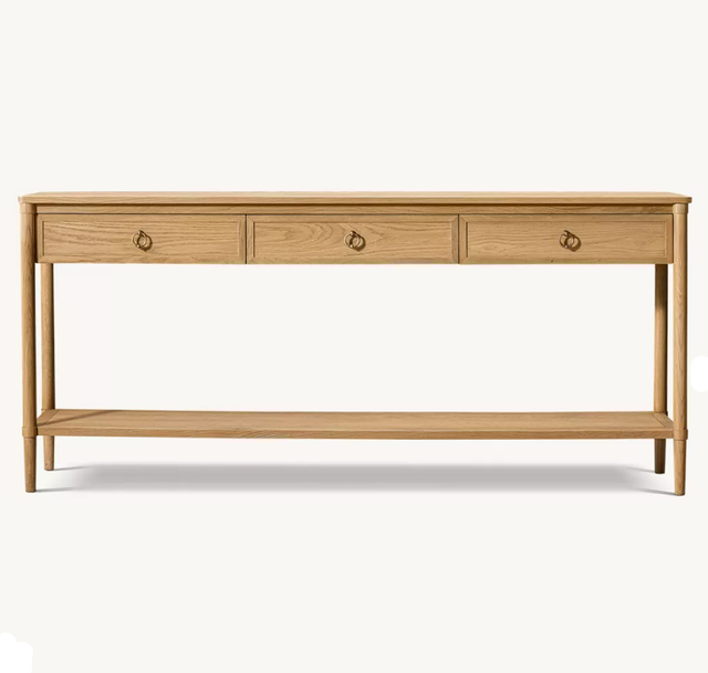 RH OEM Modern Solid Oak Wood Console Table with 3 Drawers and Storage Shelf for Entryway Living Room Hallway Hotel Furniture