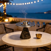 Brûleur d'encens en marbre naturel Emperador de qualité supérieure, Bakhoor Mubkhar en marbre pour villa de luxe, majlis, festival, ornement aromatique pour la maison