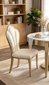 Chaise élégante et luxueuse en bois massif pour salon moderne, dossier en forme de coquille, rembourrage en coton, cadre doré, chaise durable/confortable - Product Image 2