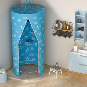 Tente de douche pliable en polyester imperméable, ronde, pour adulte, avec entrée zippée et anneaux de support - Product Image 5