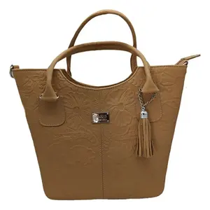 Bolso de Mano de Cuero Vacuno de Gran Capacidad Fana Wendy, Diseño de Bordado de Camello, Asa Doble, Bolso Casual para Mujer - Product Image 1