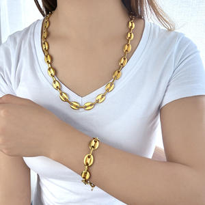 Bracelet et collier chaîne <span class=keywords><strong>de</strong></span> grains <span class=keywords><strong>de</strong></span> <span class=keywords><strong>café</strong></span> en acier inoxydable bijoux <span class=keywords><strong>de</strong></span> mode pour femmes ensemble <span class=keywords><strong>de</strong></span> bijoux pour fête anniversaire idée cadeau - Product Image 3