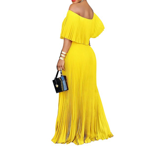 <span class=keywords><strong>Vestido</strong></span> Maxi de Verano para Mujer, Estilo A-Line, Cintura Imperio, Hombros Descubiertos, Plisado, Simple, Antiarrugas, Transpirable, Ecológico, Talla <span class=keywords><strong>XXL</strong></span> - Product Image 2