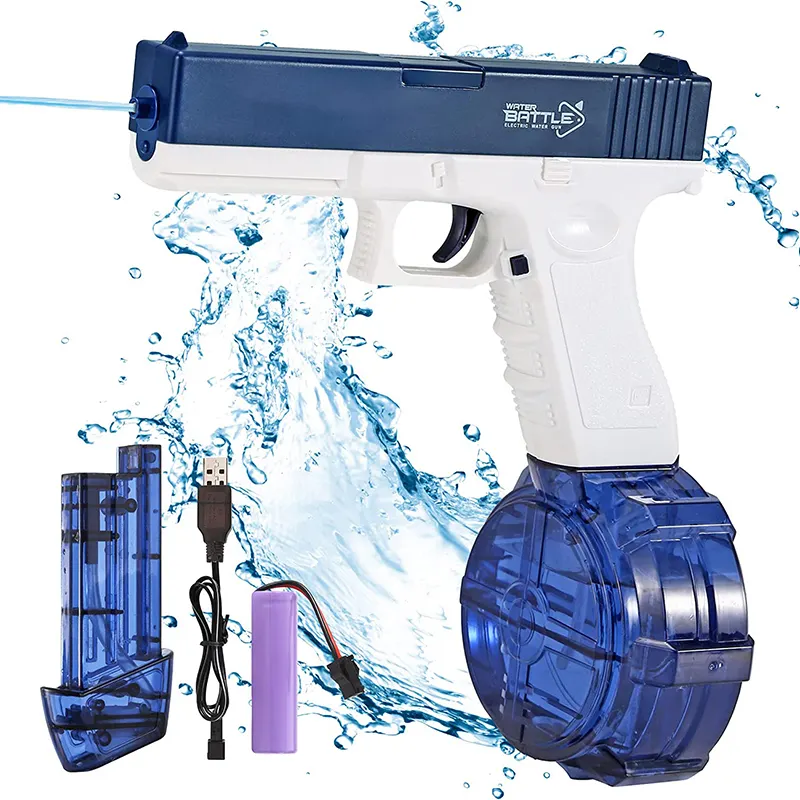 Glock klip versi peluru Drum Pistol air elektrik 2023 luar ruangan baru desain anak menembak permainan Pistol Set mainan anak