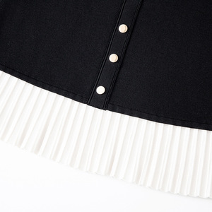 Robe en tricot plissée à col rond, à manches courtes, à simple boutonnage, contrastée en noir et blanc, de haute qualité, pour femmes, style français - Product Image 4