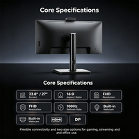 Moniteur de vidéoconférence avec webcam 23,8/27 pouces FHD 100Hz 1ms 100% SRGB, base fixe, écran HDMI DP pour salle de réunion